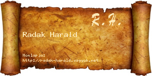 Radak Harald névjegykártya